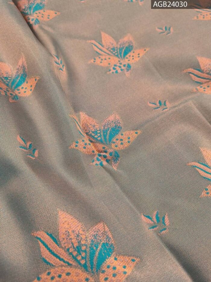 Grey and Orange Semi Soft Silk Fancy Saree with Floral Motifs and Rich Pallu - Image 2