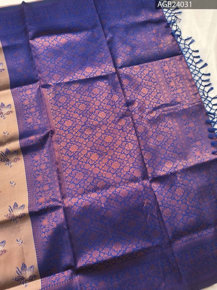 Peach and Purple Floral Pallu Semi Soft Silk Fancy Saree with Intricate Border - Image 3