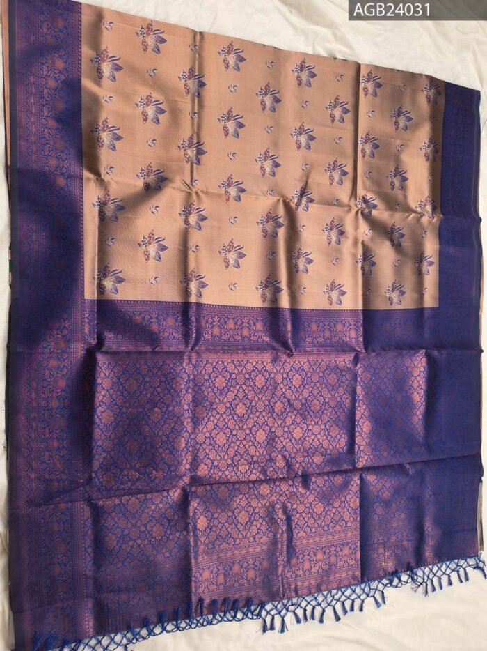 Peach and Purple Floral Pallu Semi Soft Silk Fancy Saree with Intricate Border - Image 5