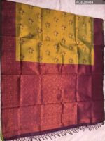 Yellow Floral Design Semi Soft Silk Fancy Saree with Purple Pallu and Border - Image 2