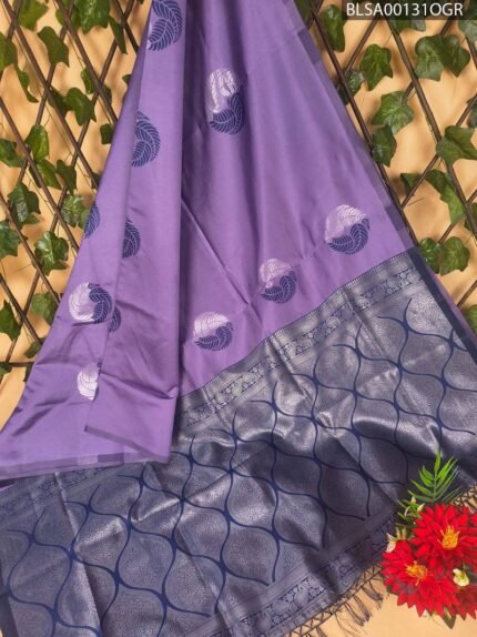 Elegant Purple Semi Soft Silk Saree with Intricate Silver Motifs and Rich Pallu