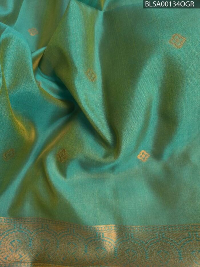 Beautiful Yellow and Teal Semi Soft Silk Saree with Floral Patterns and Designer Pallu - Image 2
