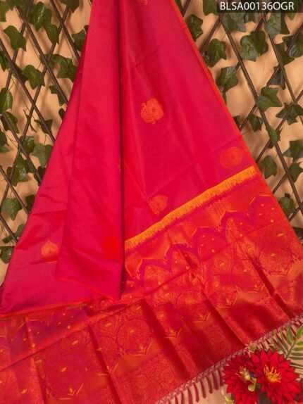 Beautiful Red Semi Soft Silk Saree with Rich Pallu and Intricate Border Design