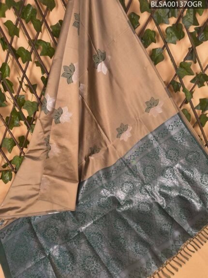 Elegant Beige and Green Semi Soft Silk Saree with Floral Motifs and Rich Pallu