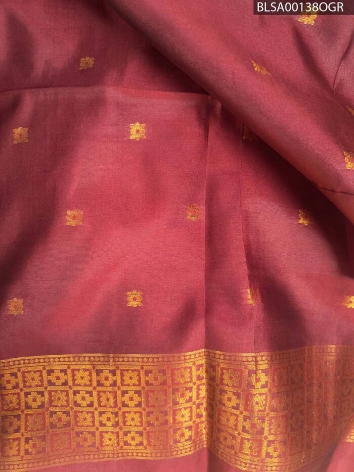 Brown Semi Soft Silk Saree with Golden Motifs and Maroon Border - Image 2