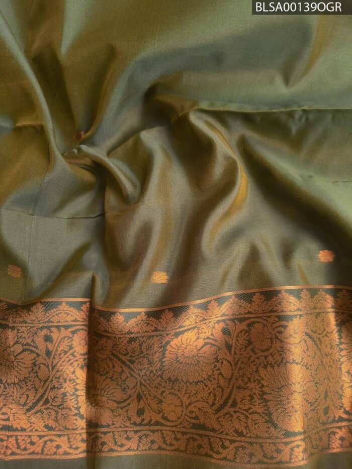 Beautiful Dark Green Semi Soft Silk Saree with Rich Golden Border and Intricate Motifs - Image 2