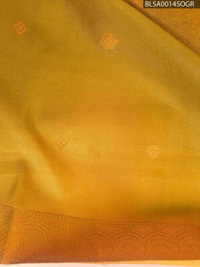 Peach and Olive Green Semi Soft Silk Saree with Floral Motifs and Elegant Border - Image 2