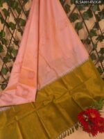 Peach and Olive Green Semi Soft Silk Saree with Floral Motifs and Elegant Border