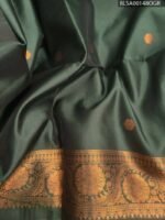 Green and Brown Semi Soft Silk Saree with Floral Motifs and Designer Border - Image 2
