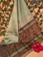 Green and Brown Semi Soft Silk Saree with Floral Motifs and Designer Border