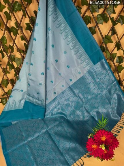 Stunning Sky Blue Saree with Beautiful Blue Pallu and Rich Border Design