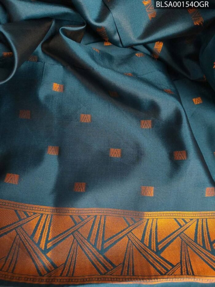 Grey and Blue Semi Soft Silk Saree with Elegant Motifs and Border Design - Image 2