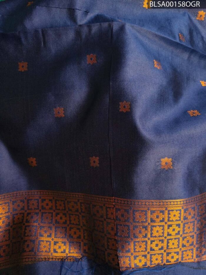 Beautiful Teal Semi Soft Silk Saree with Rich Purple Border and Golden Motifs - Image 2