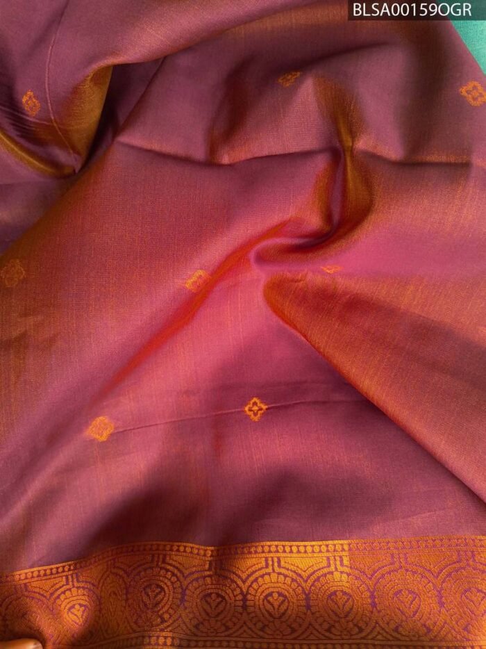 Teal and Copper Semi Soft Silk Saree with Floral Motifs and Rich Border Design - Image 2