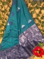 Teal Semi Soft Silk Saree with Beautiful Blue Motifs and Rich Border