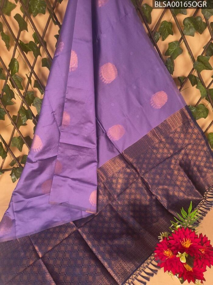 Purple Semi Soft Silk Saree with Beautiful Motifs and Contrast Border - Image 1