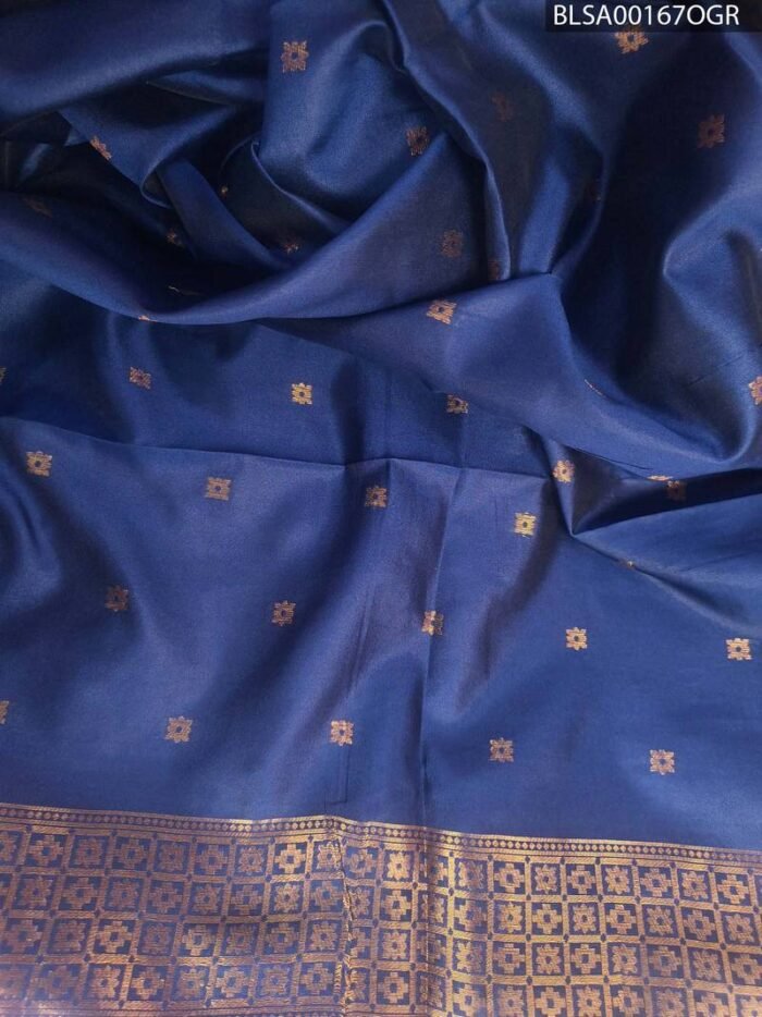Purple Semi Soft Silk Saree with Golden Border and Floral Motifs - Image 2