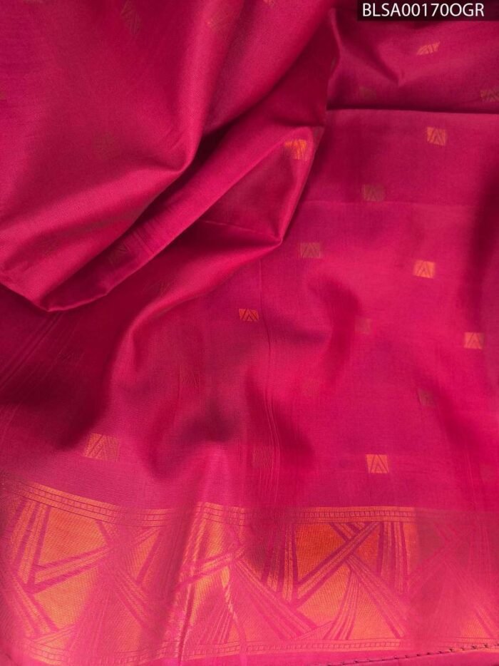 Rich Blue and Pink Semi Soft Silk Saree with Geometric Motifs and Beautiful Border - Image 2