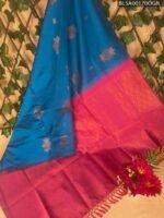 Rich Blue and Pink Semi Soft Silk Saree with Geometric Motifs and Beautiful Border