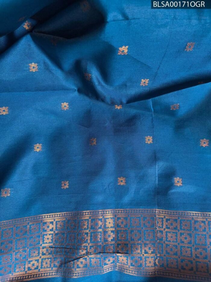 Elegant Tan and Blue Semi Soft Silk Saree with Intricate Motifs and Rich Pallu - Image 2