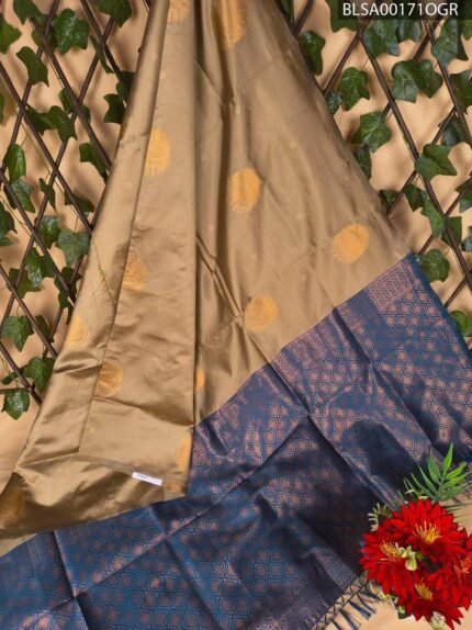 Elegant Tan and Blue Semi Soft Silk Saree with Intricate Motifs and Rich Pallu