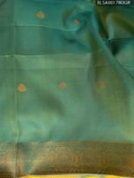 Bright Yellow and Teal Semi Soft Silk Saree with Intricate Motifs and Beautiful Pallu - Image 2