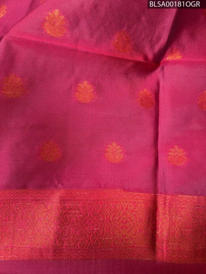 Teal and Orange Semi Soft Silk Saree with Floral Motifs and Rich Border - Image 2