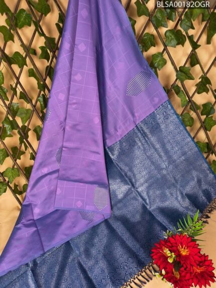 Beautiful Purple and Navy Blue Semi Soft Silk Saree with Geometric Patterns and Rich Border