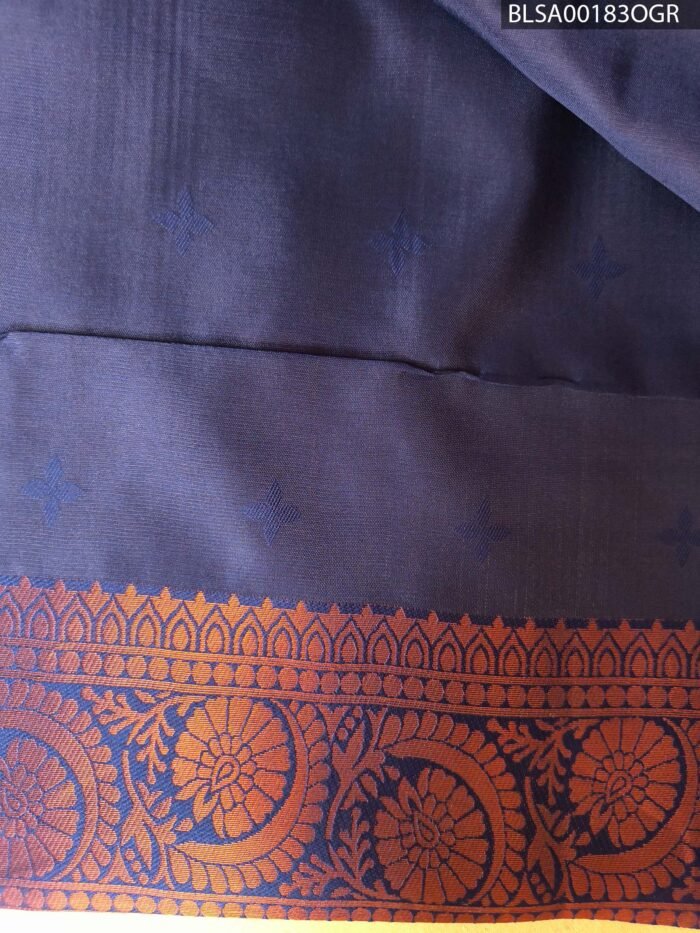Elegant Grey and Navy Blue Semi Soft Silk Saree with Rich Floral Pallu and Border Design - Image 2