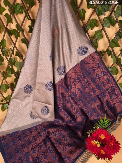 Elegant Grey and Navy Blue Semi Soft Silk Saree with Rich Floral Pallu and Border Design