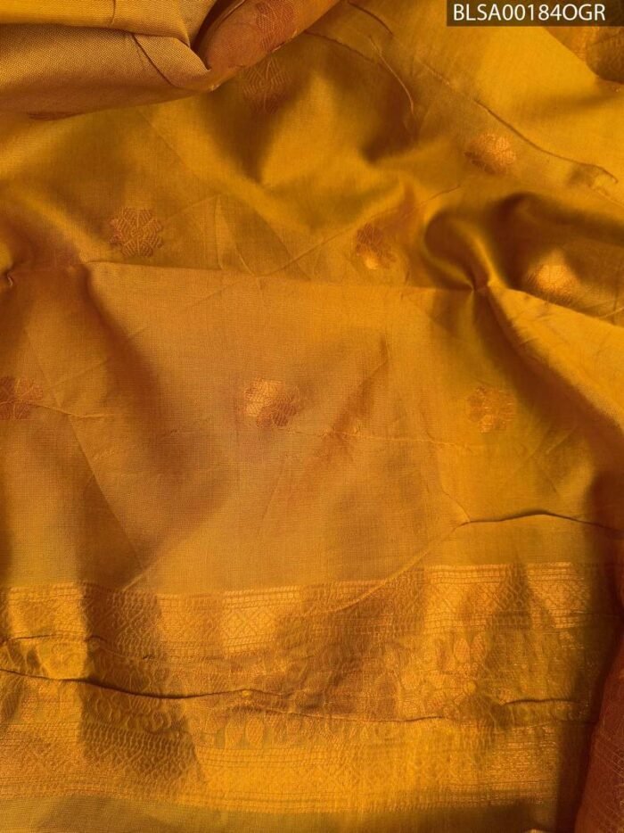 Navy Blue and Mustard Semi Soft Silk Saree with Floral Motifs and Elegant Border - Image 2