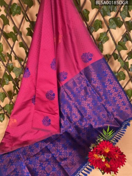 Vibrant Pink and Blue Designer Semi Soft Silk Saree