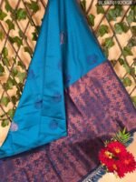 Beautiful Turquoise and Maroon Semi Soft Silk Saree with Floral Motifs and Rich Pallu