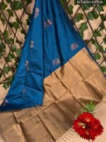 Royal Blue and Gold Semi Soft Silk Saree with Floral Motifs and Rich Pallu