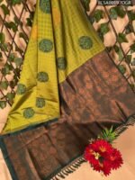Stunning Green and Brown Semi Soft Silk Saree with Floral Motifs and Rich Pallu