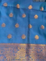 Elegant Aqua Blue and Dark Purple Semi Soft Silk Saree with Geometric Motifs and Rich Pallu - Image 2