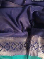 Teal Blue Semi Soft Silk Saree with Floral Motifs and Rich Silver Border - Image 2