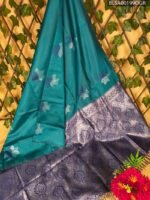 Teal Blue Semi Soft Silk Saree with Floral Motifs and Rich Silver Border