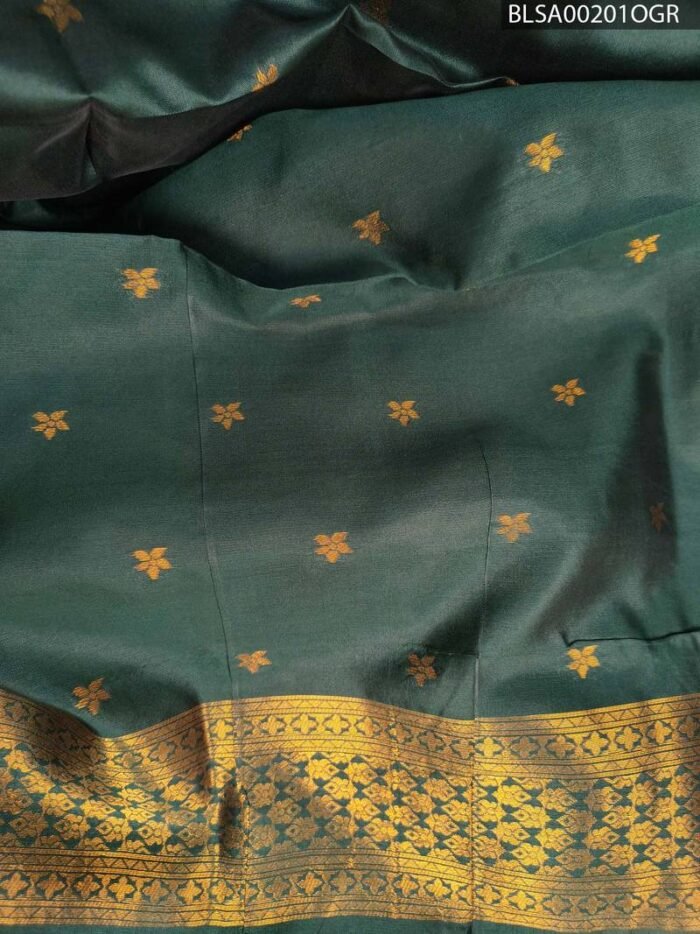 Elegant Green Semi Soft Silk Saree with Rich Brown Border and Floral Motifs - Image 2