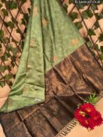 Elegant Green Semi Soft Silk Saree with Rich Brown Border and Floral Motifs