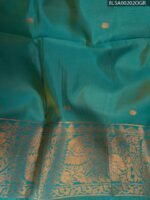 Teal Semi Soft Silk Saree with Intricate Gold Motifs and Pink Pallu - Image 2