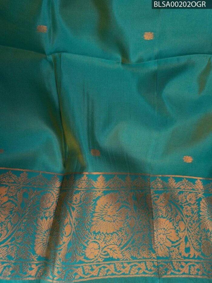 Teal Semi Soft Silk Saree with Intricate Gold Motifs and Pink Pallu - Image 2