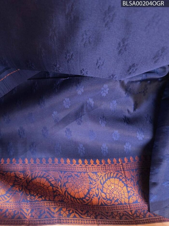 Premium Semi Soft Silk Blue and Grey Floral Pattern Saree with Rich Pallu and Border Design - Image 2