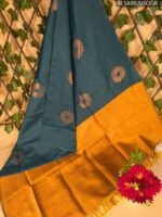 Dark Green and Mustard Semi Soft Silk Saree with Floral Pallu and Rich Border