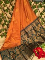 Rust Orange Semi Soft Silk Saree with Rich Green Floral Border