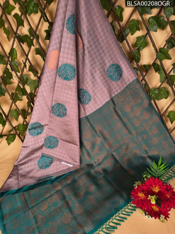 Stylish Pink and Teal Semi Soft Silk Saree with Floral Motifs and Rich Pallu - Image 1