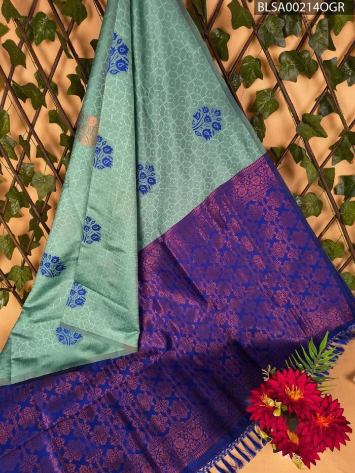 Elegant Blue and Green Semi Soft Silk Saree with Rich Pallu and Beautiful Floral Motifs - Image 1