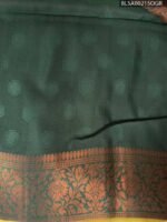 Bright Olive Green Semi Soft Silk Saree with Rich Dark Brown Border and Floral Motifs - Image 2