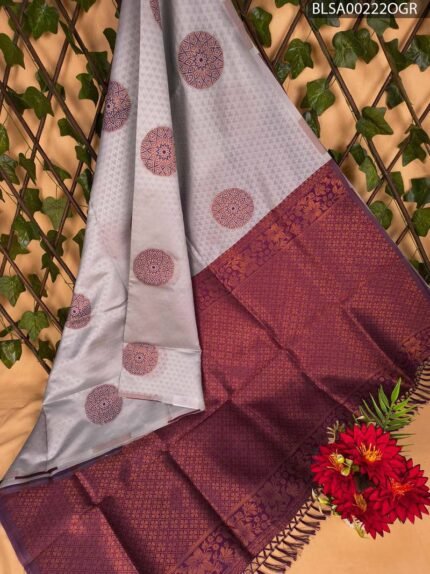 Elegant Grey and Purple Semi Soft Silk Saree with Beautiful Printed Motifs and Rich Border