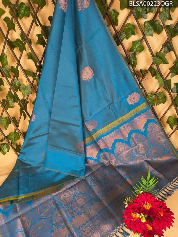 Elegant Blue Semi Soft Silk Saree with Intricate Motifs and Contrast Pallu Design - Image 1
